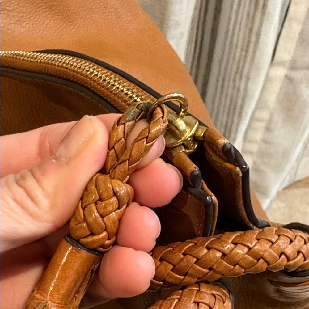 Tory Burch Cognac Leather Hobo with Braided Handle and Tassel